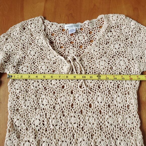 Crochet Sweater Sz M Beige Tunic Cottage Whimsical Floral Grandma Doily Boho - Picture 7 of 9